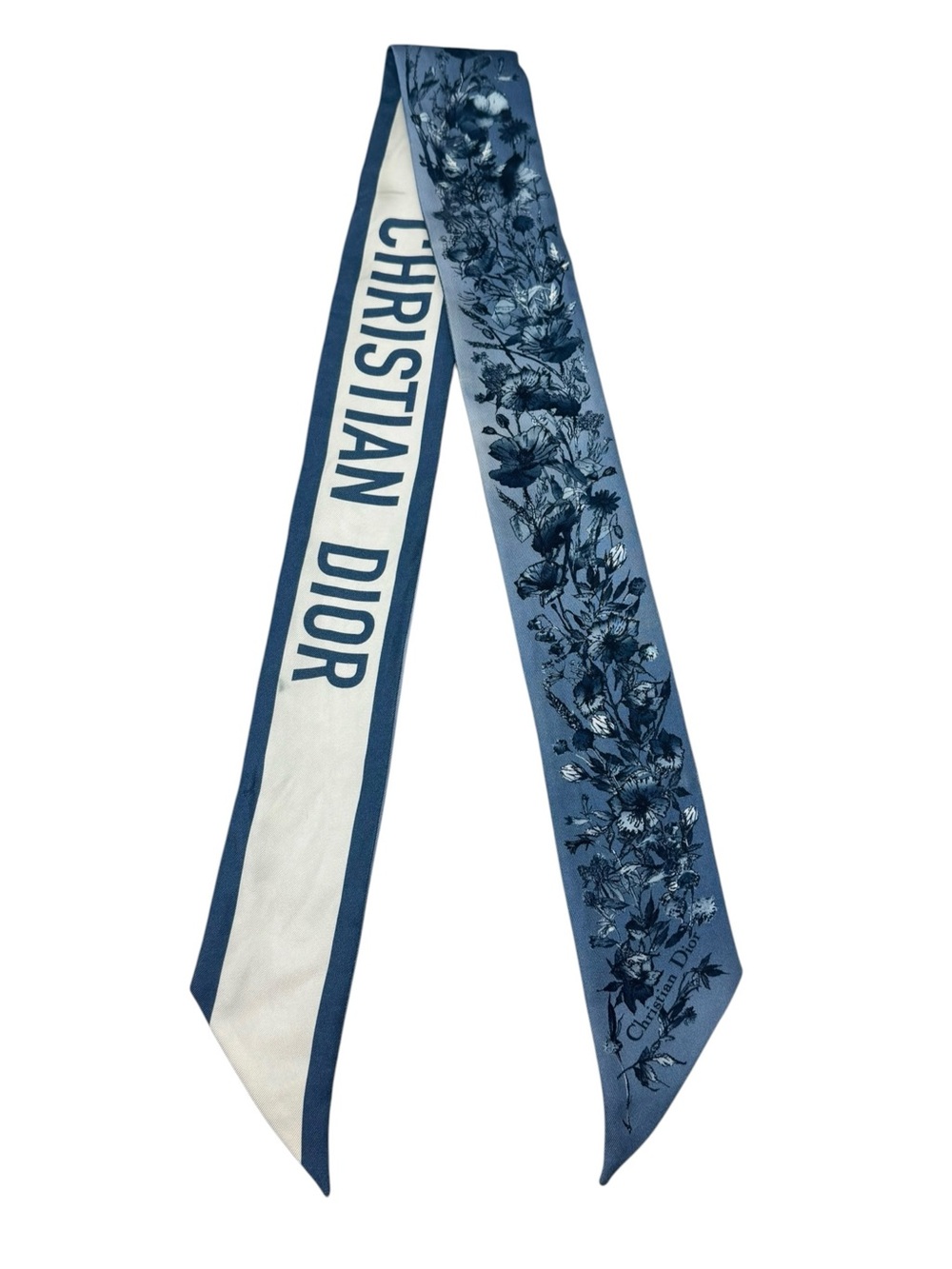 🌈 Christian Dior Blue Floral Mitzah Silk Scarf Twilly